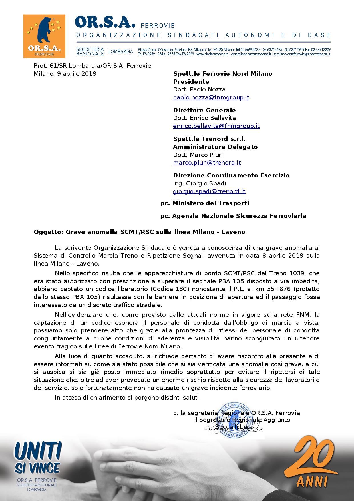 Grave anomalia SCMT RSC sulla linea Milano Laveno page 001